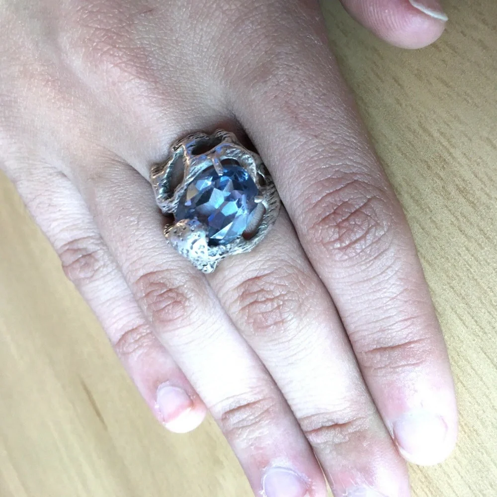 VINTAGE 925 STERLING SILVER BLUE SPINEL RING